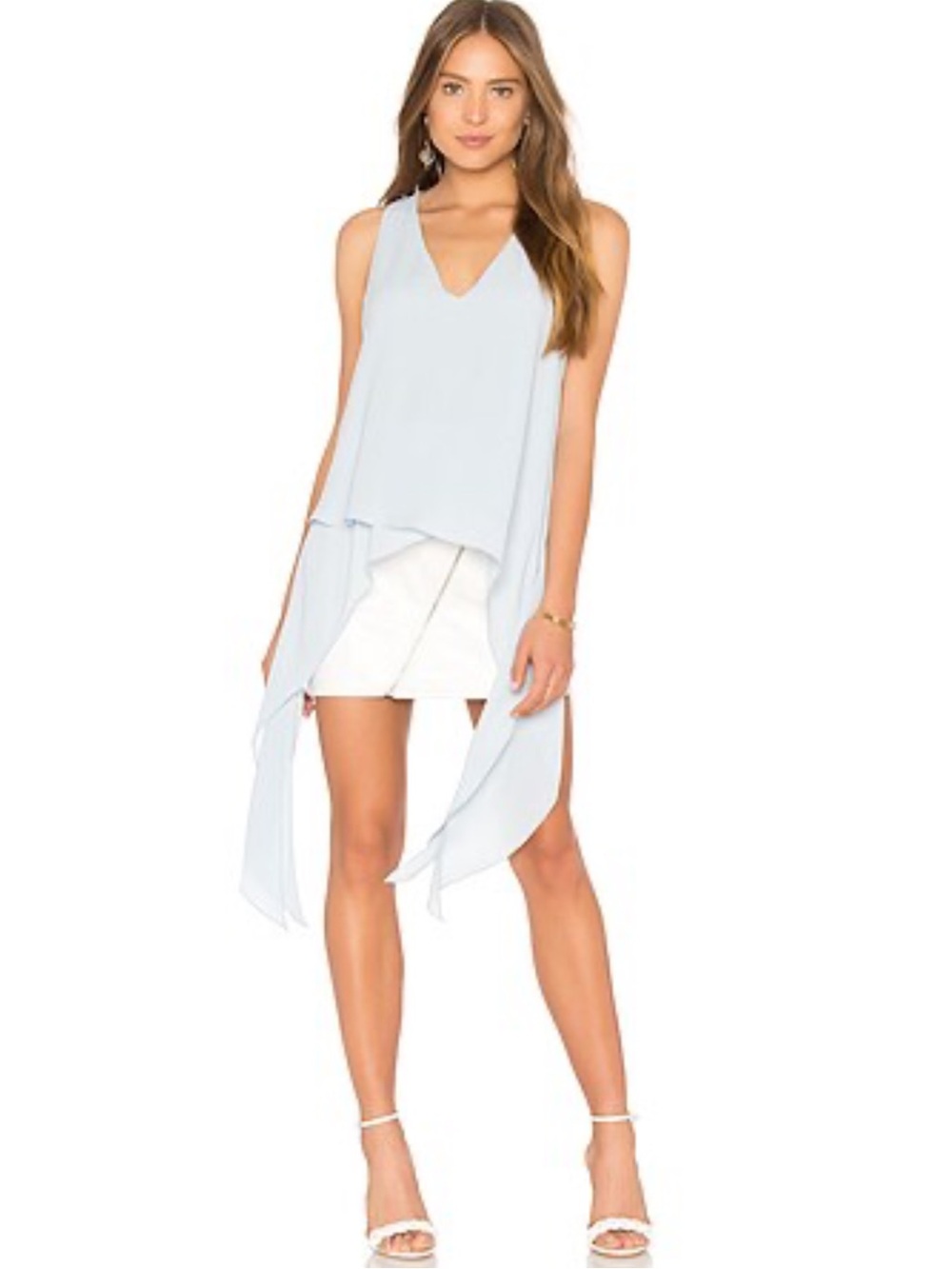 BCBGMaxAzria Carlie Draped Blouse Pale Blue Sleeveless V-Neck Tank Size M